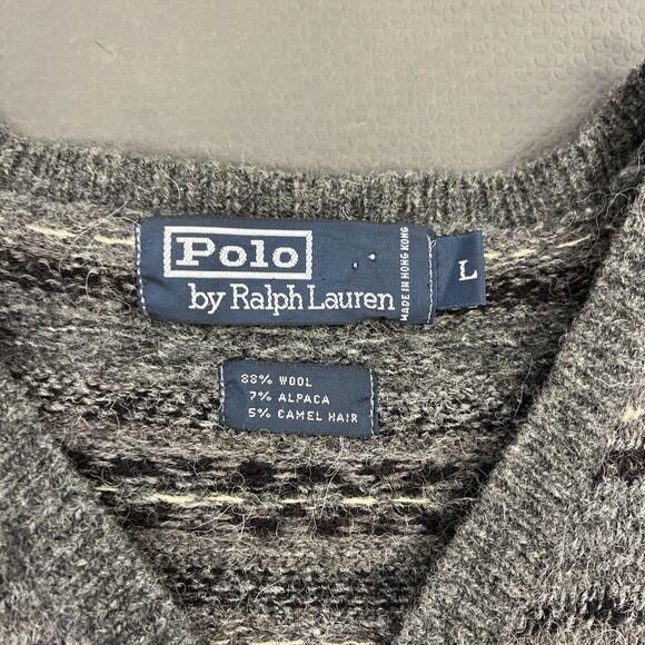 Vintage Polo Ralph Lauren Fair Isle Mens L Wool Alpaca Camel Hair Vest Grey Gray - Picture 5 of 8